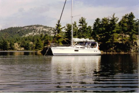Sailboat charter at anchor